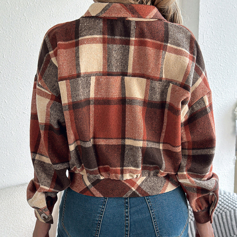 Plaid Shacket – Women’s Long-Sleeve Button-Down Shirt Jacket