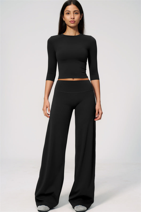 The Natalia Half-Sleeve Top Straight Leg Pants 2-Piece Set