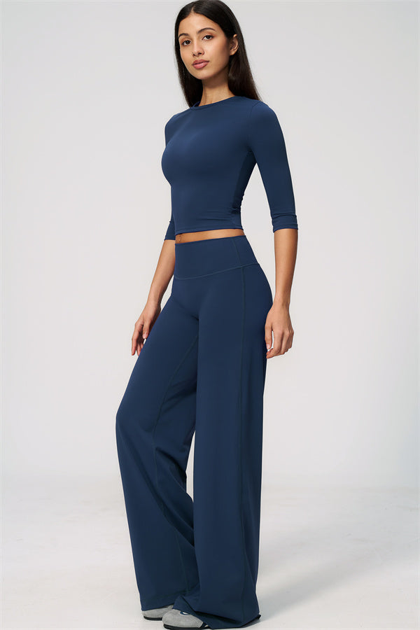 The Natalia Half-Sleeve Top Straight Leg Pants 2-Piece Set