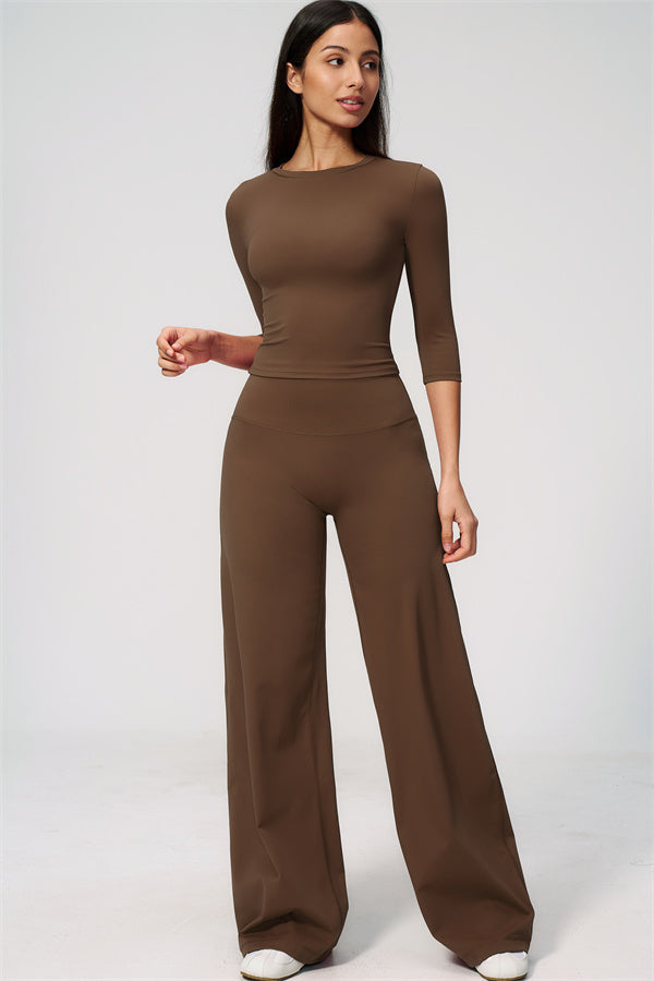The Natalia Half-Sleeve Top Straight Leg Pants 2-Piece Set