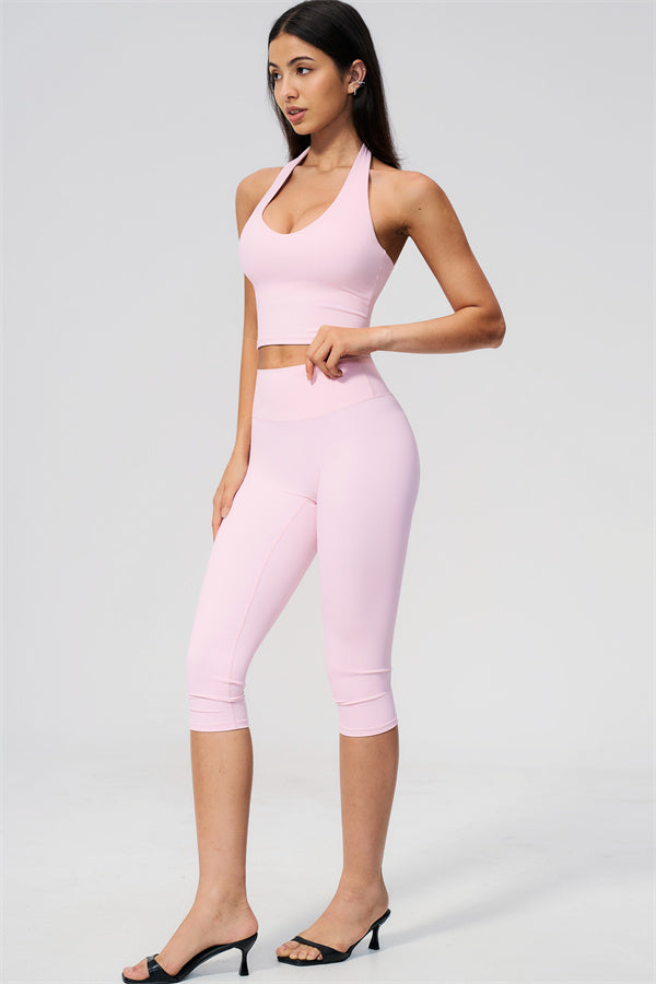 The Twirl Wide Strap Halter Crop Top Capri Leggings 2-Piece Set