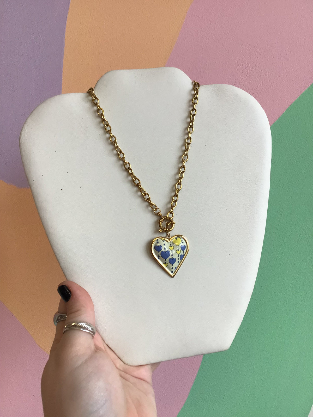 Enamel Coated Heart Charm Necklace
