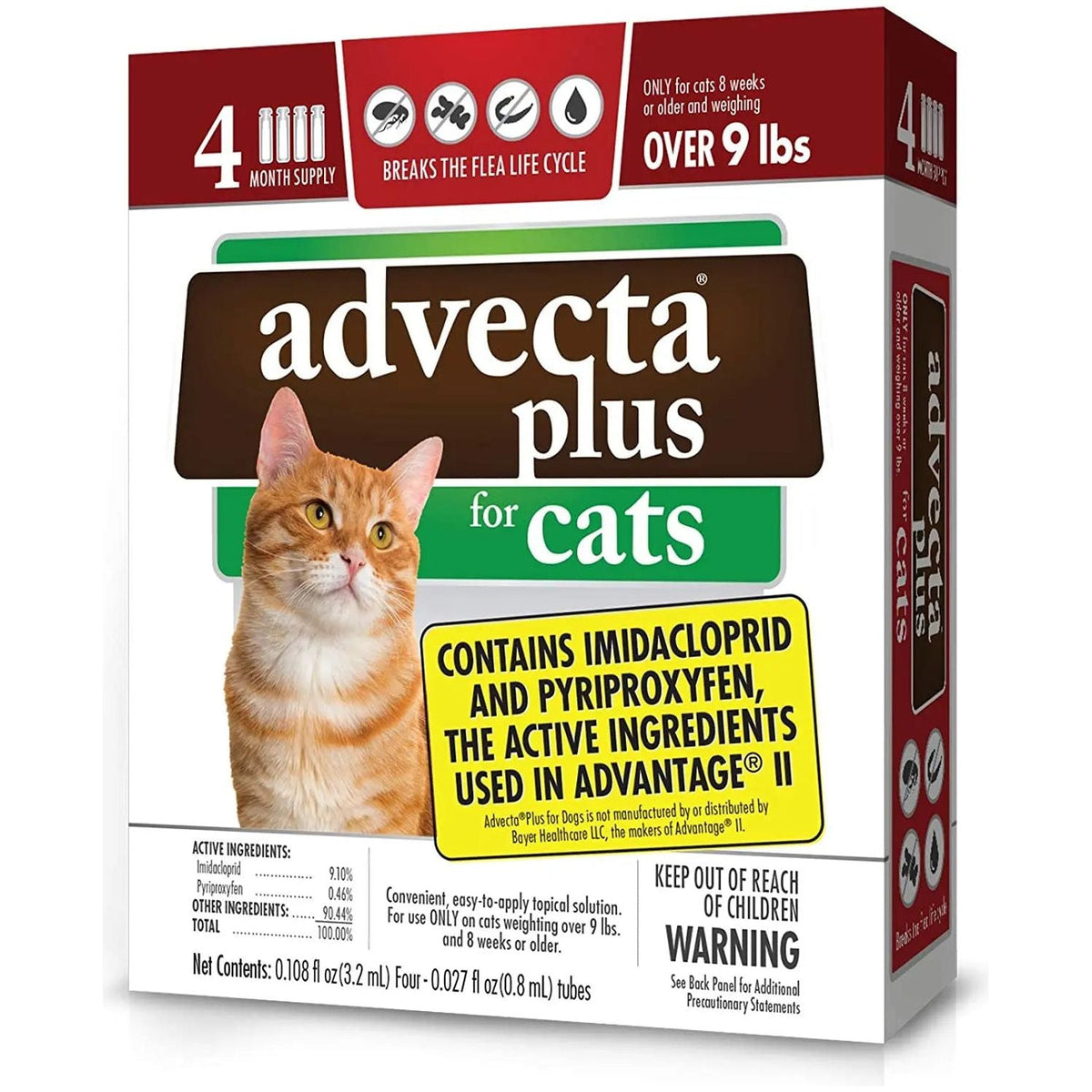 Advecta Plus Flea Protection Squeeze-On for Cats Over 9lbs 4CT