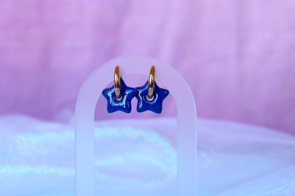 Titanium Puffy Star Earrings