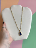 Emerald Cut Gem Charm Necklace