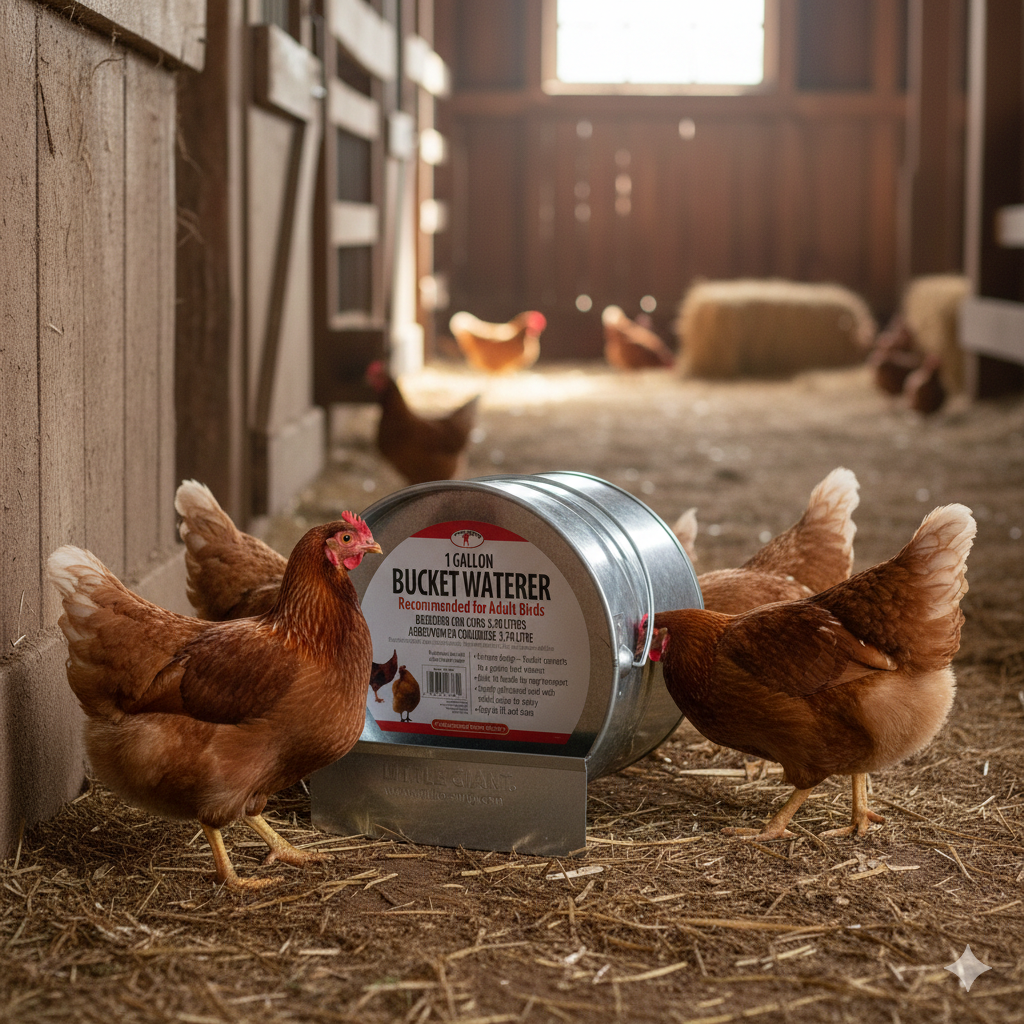 Little Giant 2-in-1 Poultry Bucket Waterer 1 Gallon Galvanized Gravity Feed