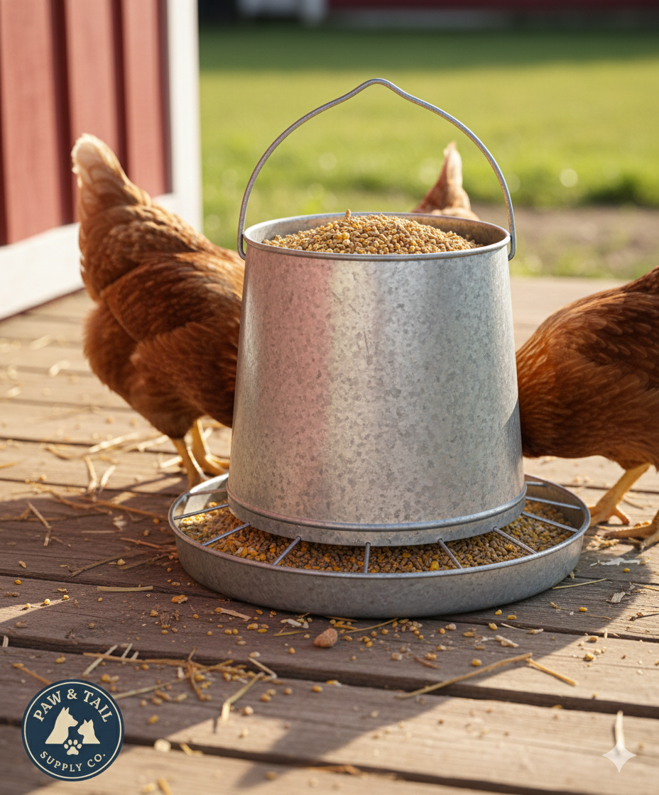 Miller Galvanized Hanging Chicken Feeder 12 lb Metal Poultry Feed Dispenser