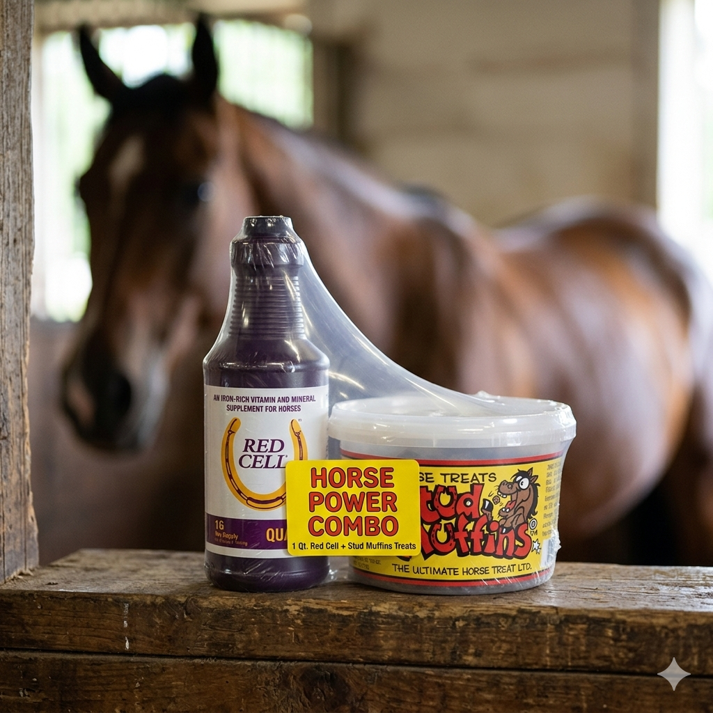 Stud Muffins 10 oz + Red Cell 32 oz Horse Supplement Combo Treats & Vitamins