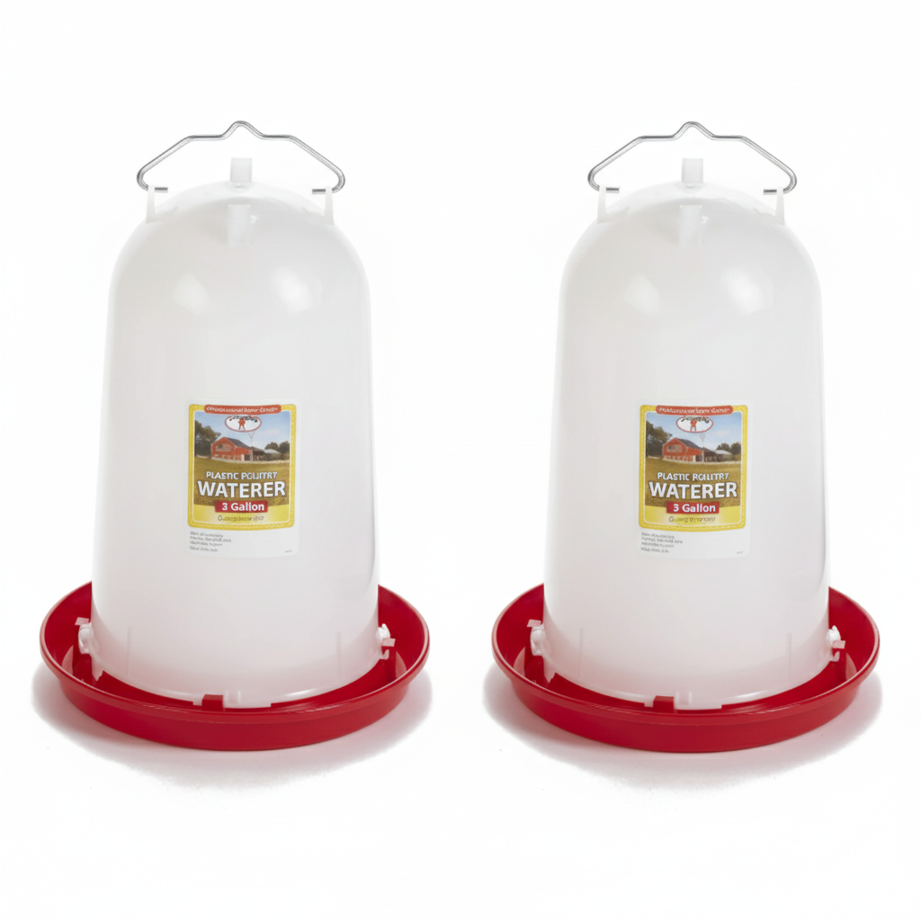 Little Giant 3 Gallon Poultry Drinker 2-Pack Gravity Fed Chicken Waterer Red Base