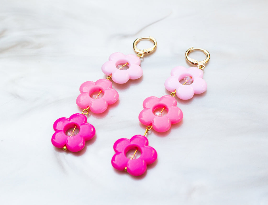 Raspberry Flower Dangle Earrings