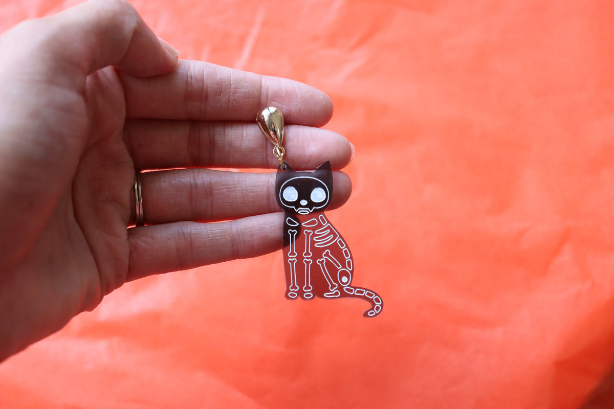 "Bone to be Wild" Cat Earrings