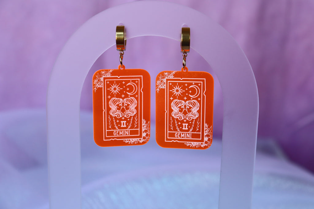 Neon Orange Zodiac Earrings