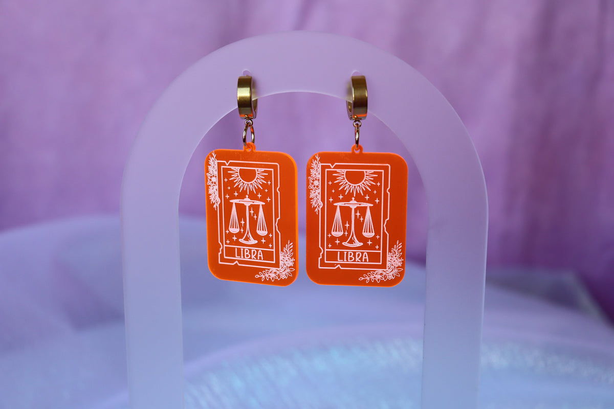 Neon Orange Zodiac Earrings