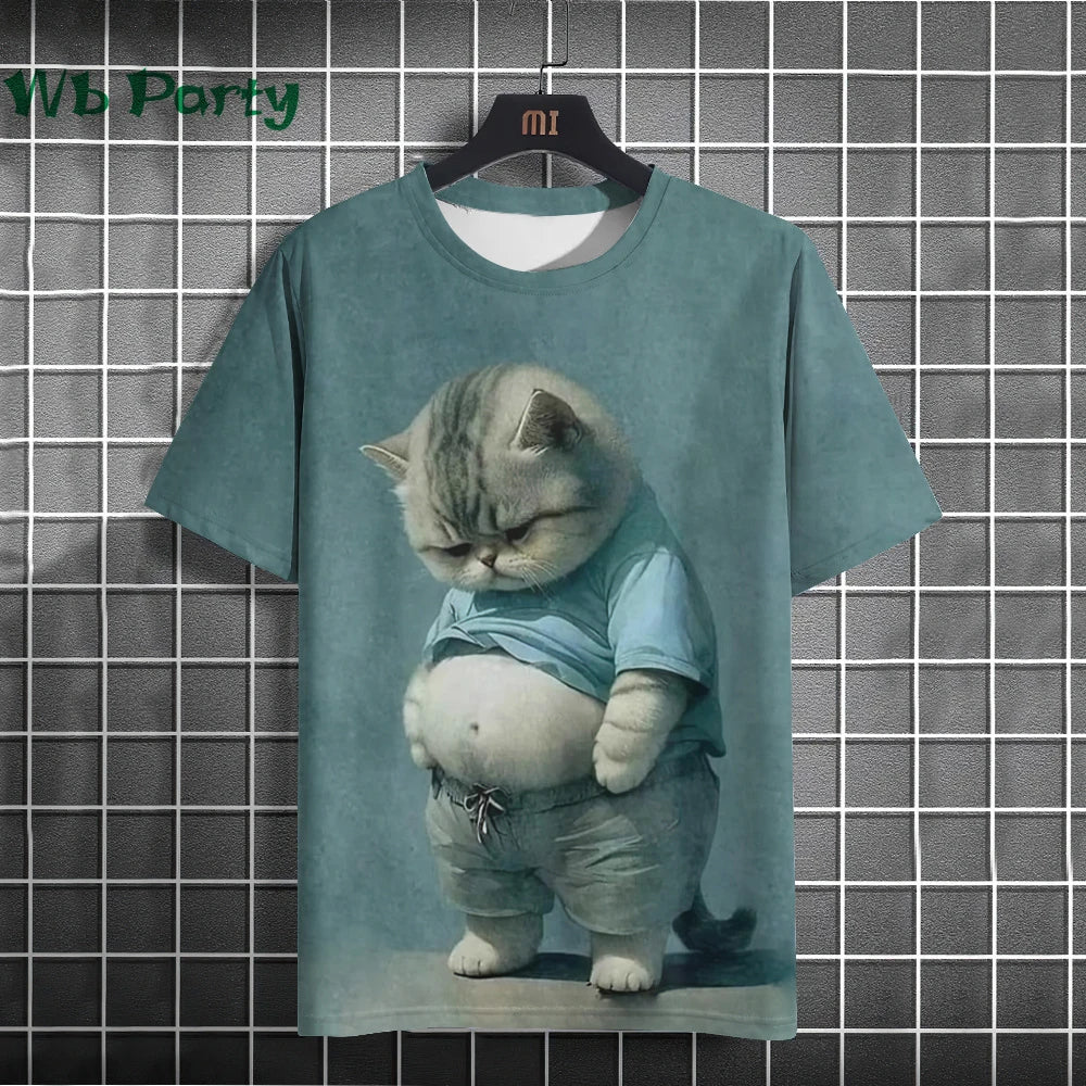 Cat Print T-shirts for Men - Y2K Graphic T-Shirt
