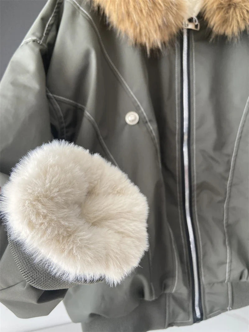 ZAROY Fur Collar Hooded Parkas Y2k Harajuku Thicken Padded Jackets Casual Zipper Gothic Women&Men Winter Coats Streetwear кур
