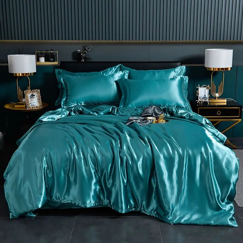 Luxury 100% Silk Bedding Set with Duvet Cover Set Double King Queen Size Bedding Cover Kit 4pcs Bed Cover Bed Linen Sets
