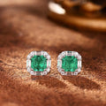 European and American Square Green Zircon Earrings, French Romantic Women's Inlaid Zircon Banquet Design, Shiny Jewelry