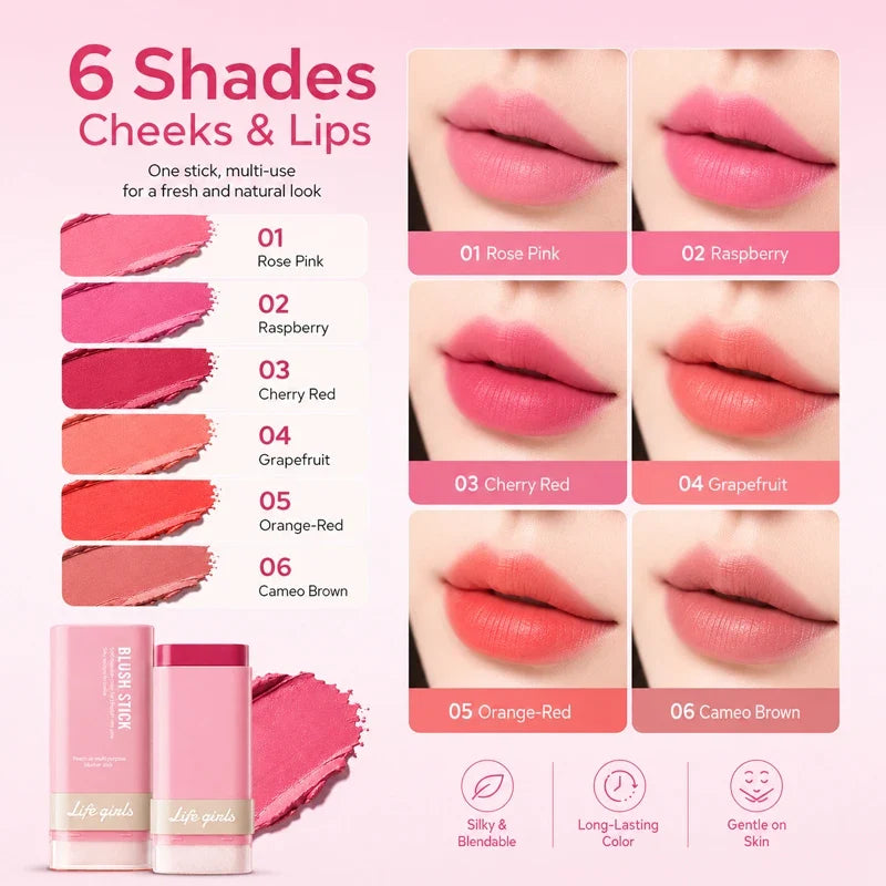 3-in-1 Cream Blush Stick Cheeks Lips Eyes, Long Lasting Waterproof Blendable Dewy Glow Makeup Stick for All Skin Tones