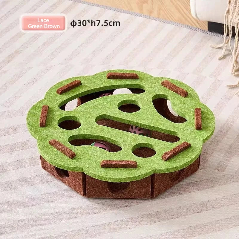 Interactive Cat Toy Felt Maze Box with Bell Ball Self Play Cat Teaser Box Stimulate Hunting Instinct Relieve Boredom Stress