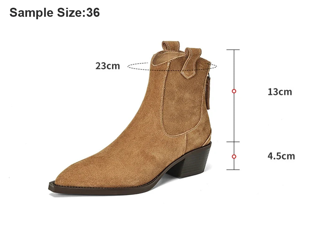 2025 Autumn Winter Trend Cow Suede Women Western Boots Black Brown Khaki Purple Green Burgundy Pointed Toe Ladies Ankle Boots