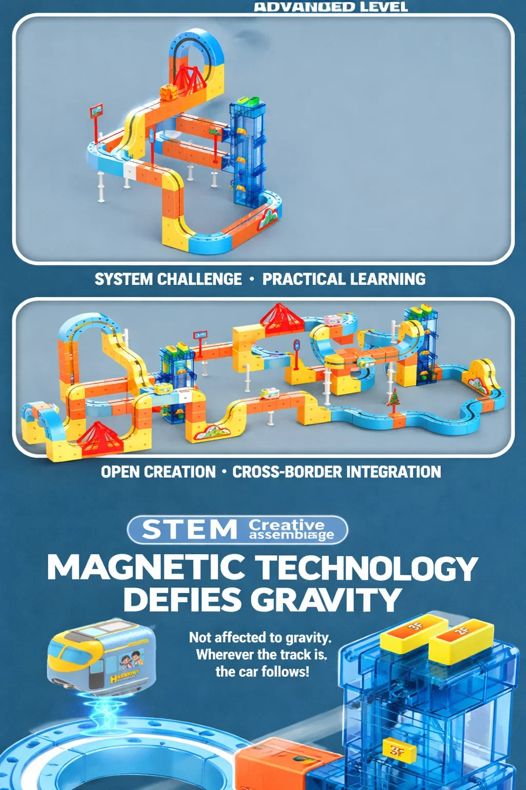 Lifting Style Magnetic Track Car Anti-Gravity Toy Assembly Lift Elevator DIY New Suspension Rail Train Educational Toys For Kids