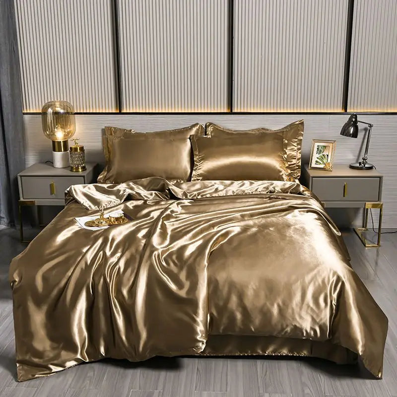 Luxury 100% Silk Bedding Set with Duvet Cover Set Double King Queen Size Bedding Cover Kit 4pcs Bed Cover Bed Linen Sets