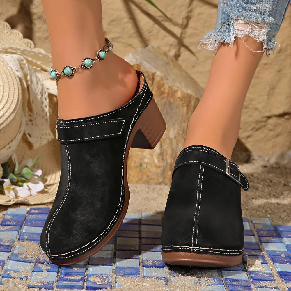 Slippers Women 2026 Summer New Plus Size Round Toe Women's Sandals Outdoor Rome Ladies Shoes Buckle Chunky Heel Slippers