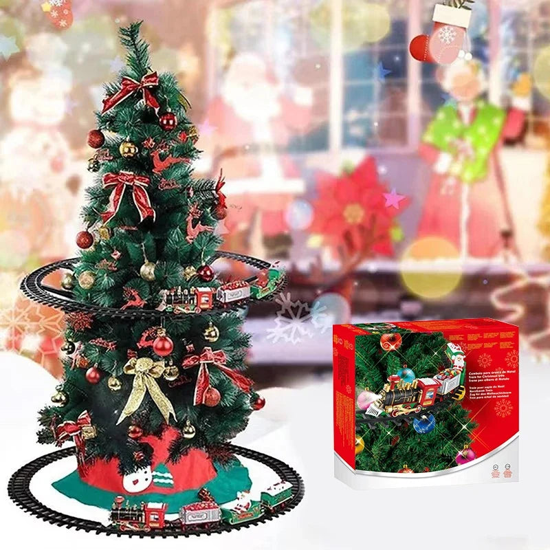 Battery Operate Railway Train with Sound&Light Railway Car Toys Christmas Train Tree Decoration Track  Electric Toys for Kids