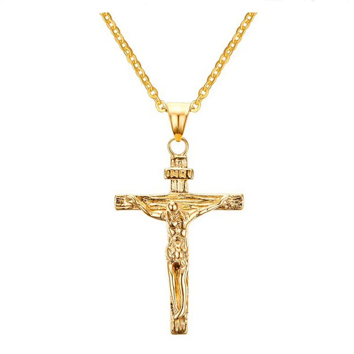 Fashion Crucifix Jesus Christ Men Jewelry Gold Brown Silver Color Metal Cross Pendant With Neck Chain Necklaces For Women