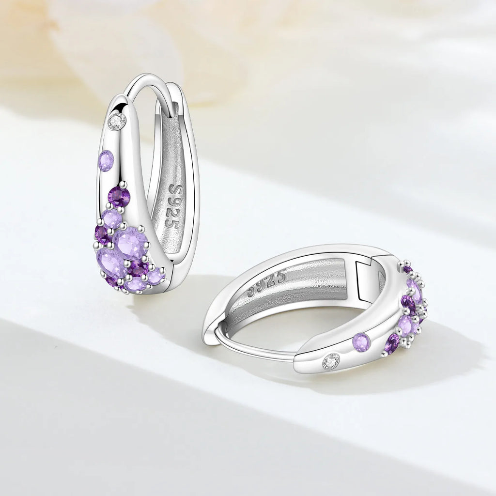 PANPOKI S925 Sterling Silver Purple Zircon Series Earrings Hoop Earrings For Women Jewelry Original Party Trendy Gifts