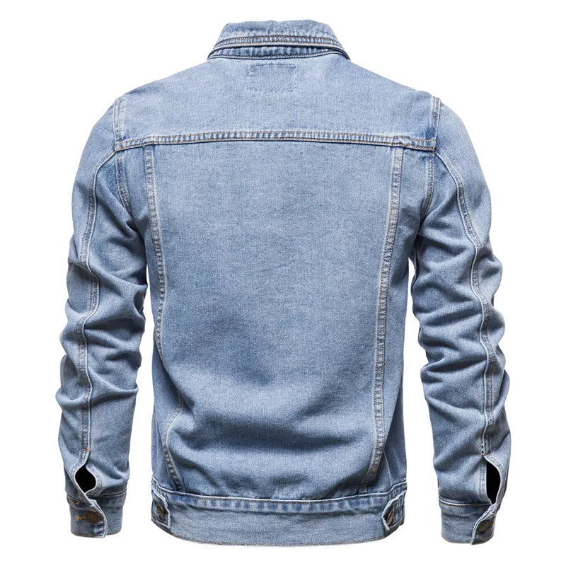 2025 Autumn Men Solid Denim Jackets Fashion Motorcycle Vintage Jeans Jackets Hommes Slim Fit Cotton Casual Black Blue Coats