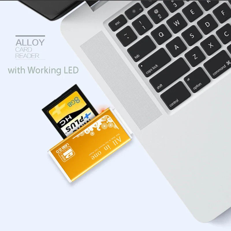 Alloy Card Reader 4 Ports USB2.0 Micro SD TF M2 MS Pro Duo MMC SDHC DV Phone Camera Memory Card Adapter with LED Indicator