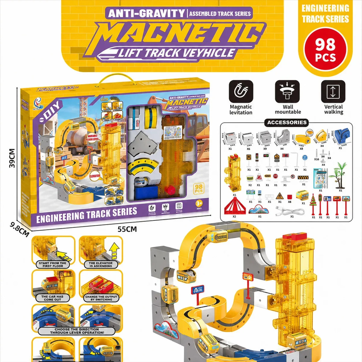 Lifting Style Magnetic Track Car Anti-Gravity Toy Assembly Lift Elevator DIY New Suspension Rail Train Educational Toys For Kids