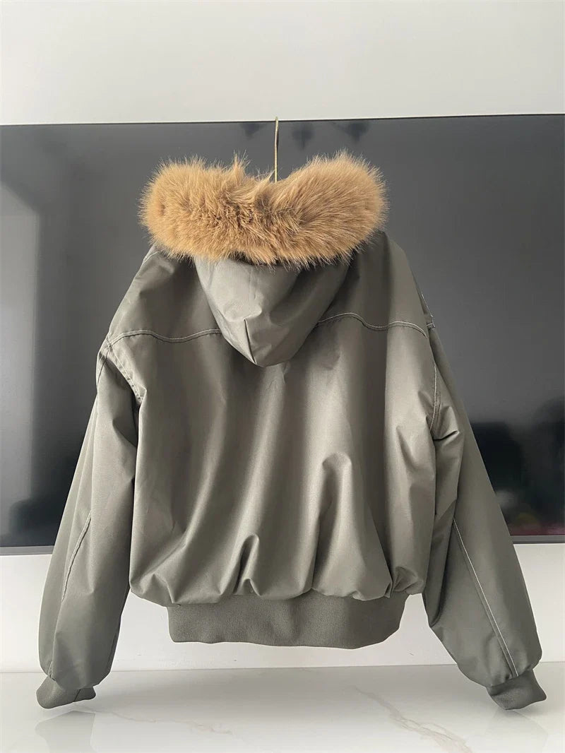 ZAROY Fur Collar Hooded Parkas Y2k Harajuku Thicken Padded Jackets Casual Zipper Gothic Women&Men Winter Coats Streetwear кур