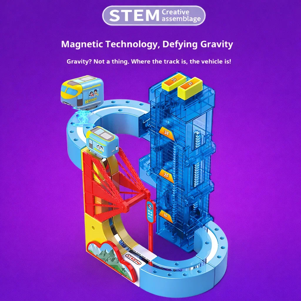 Lifting Style Magnetic Track Car Anti-Gravity Toy Assembly Lift Elevator DIY New Suspension Rail Train Educational Toys For Kids