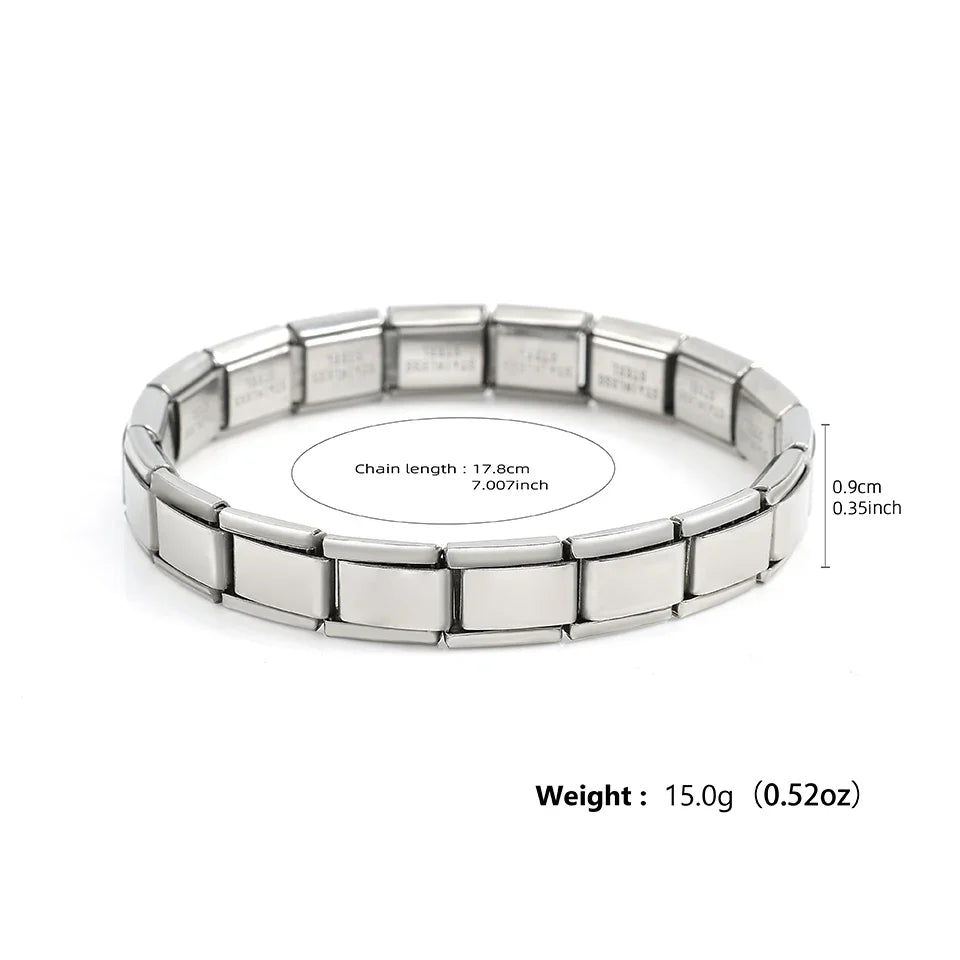 Trendy Square Italy Stainless Steel Bracelets For Women Men HipHop Metal Italian Modules Stretchable Gift Birthday Party Jewelry
