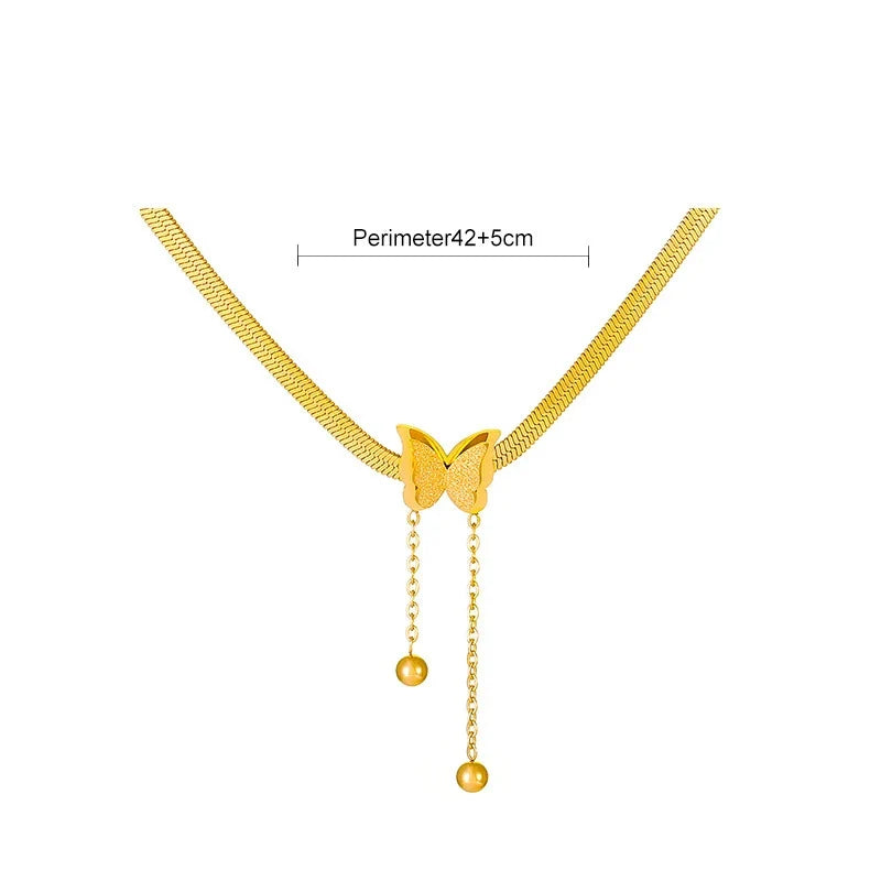 Stainless Steel Frosted Butterfly Necklace For Women Gold Silver Color Snake Chain Choker Necklace Female Fashion Party Jewelry