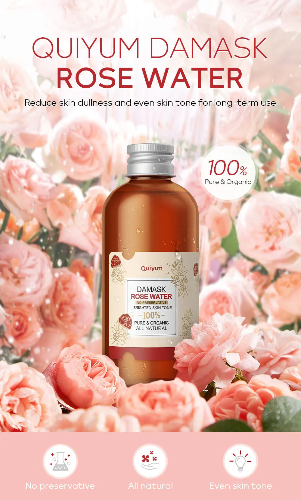 Face Care Rose Water Nourishing Skin Improve Dullness Anti Aging Facial Toner Damask Korean Skincare Products 100ml