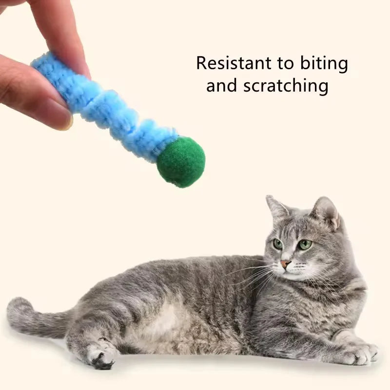 Interactive Cat Toy Spring Twist Stick Plush Ball Bite Resistant Teeth Grinding Plushie for Kittens Entertainment Boredom Relief
