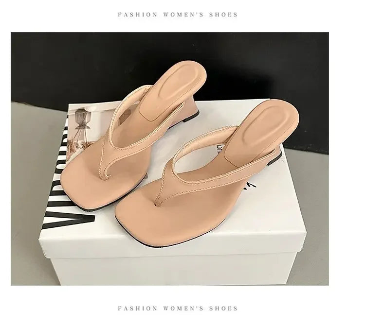 Designer Brand Wedge Heel Slipper Slides Women Clip Toe Flip Flops Narrow Sandals Shoes Casual Female Slipper Sandalia Mujer