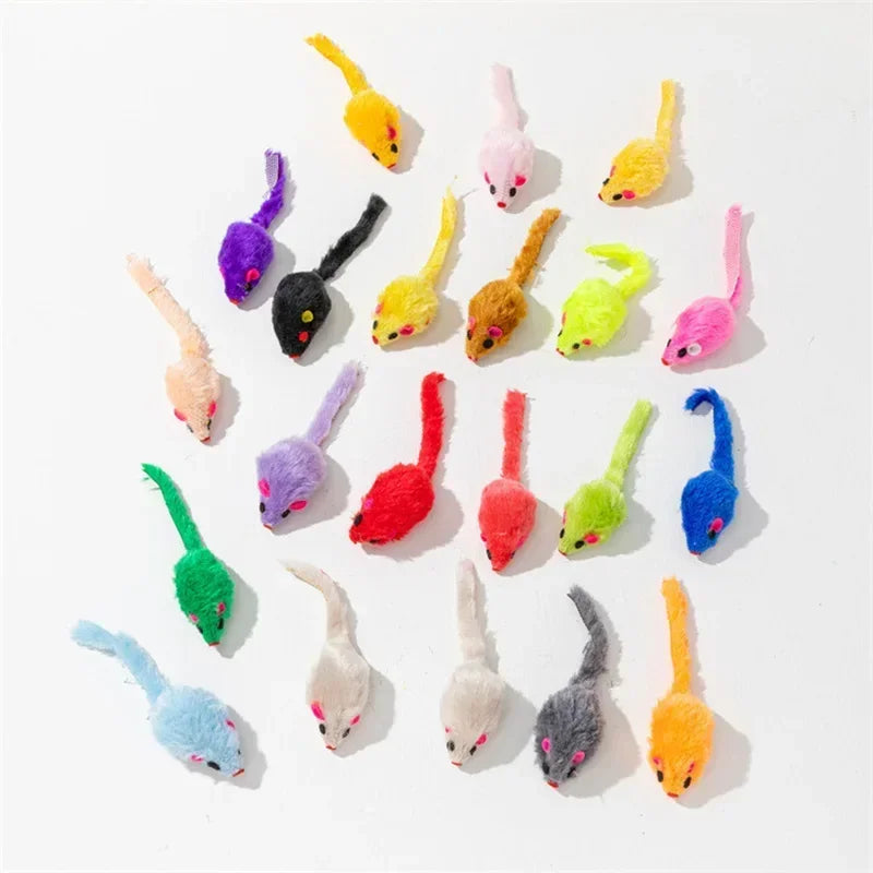 Interactive Cat Toy Realistic Mouse Shape with Rabbit Fur Feathers for Kitten Indoor Play Exercise Hunting Training
