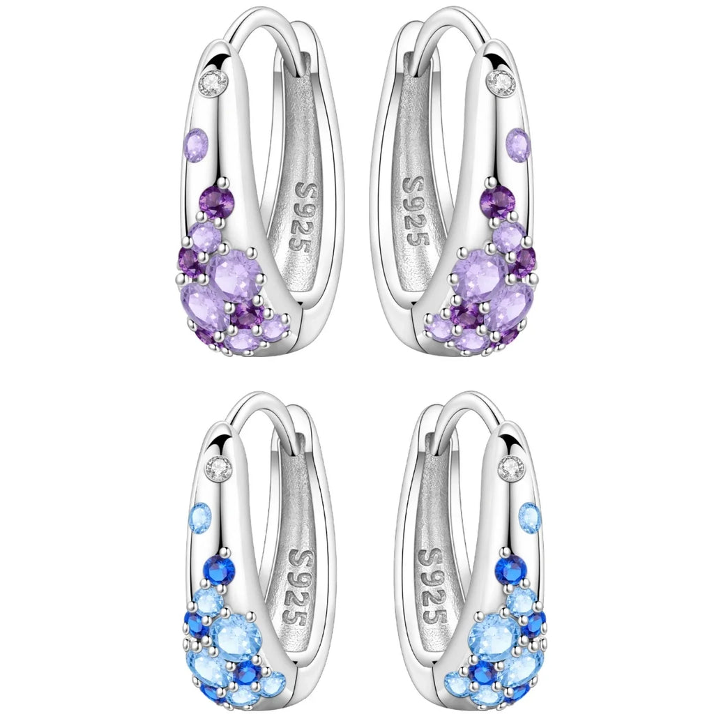 PANPOKI S925 Sterling Silver Purple Zircon Series Earrings Hoop Earrings For Women Jewelry Original Party Trendy Gifts