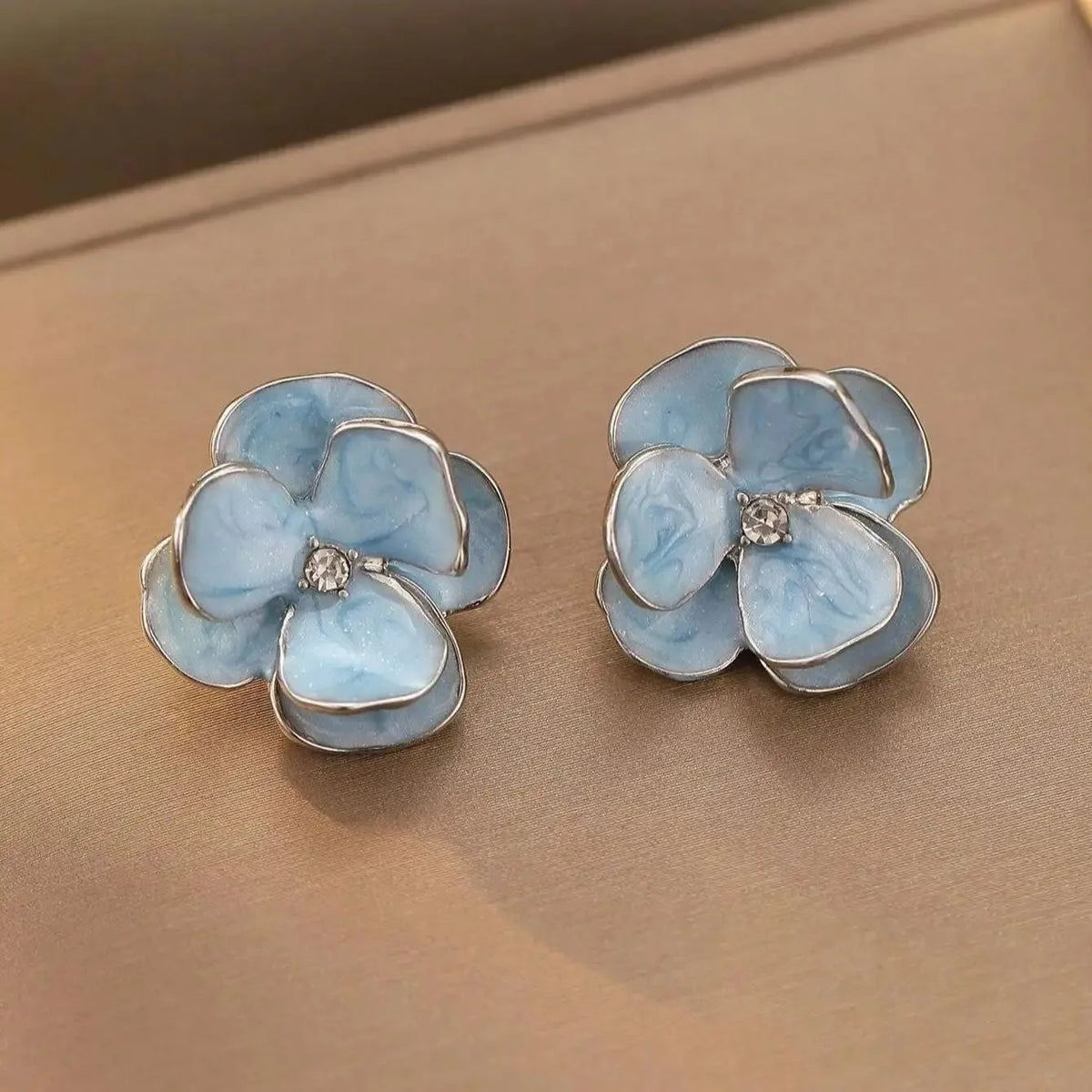 New Fashion Sweet Design Spring/Summer Blue Pink Enamel Flower Light Luxury High End Earrings Party Gifts for Women Jewelry
