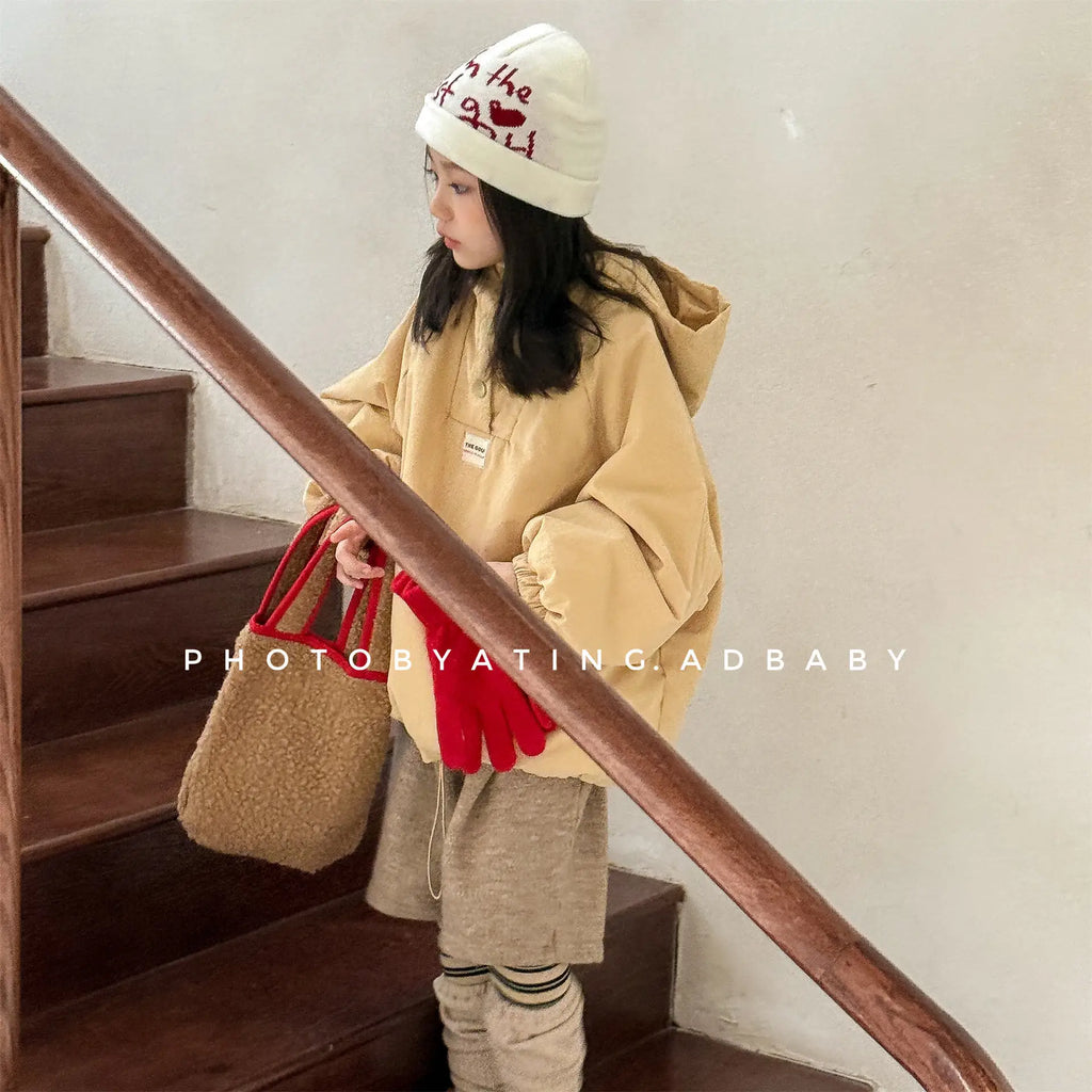 2025 Winter New Children Warm Coat Boys Girls Striped Cotton Padded Jacket Baby Parka Tops Baby Fleece Coat Fashion Kids Clothes