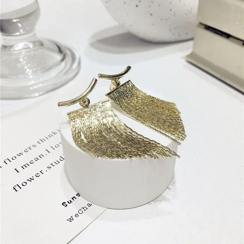 Fashion Statement Earring Long Statement Gold Color Bling Tassel Earrings For Women Female Wedding Daily Pendant Jewelry Gifts