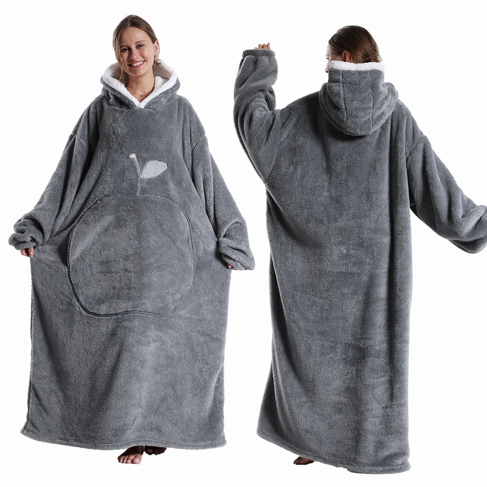 Women Plush Fleece Blanket Men Warm Thick Hoodies Adult Giant TV Blanlets with Sleeves Super Long Cold-proof Homewear Pajamas