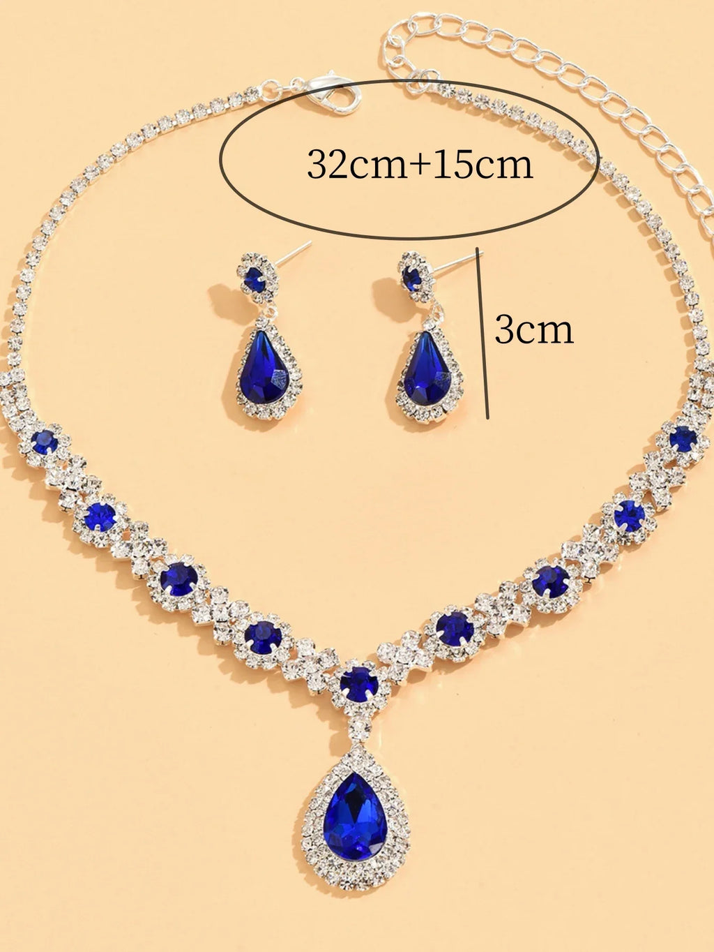 3 Pieces of Women's Crystal Droplet Necklace with Earrings Set for Wedding Evening Dress Accessories