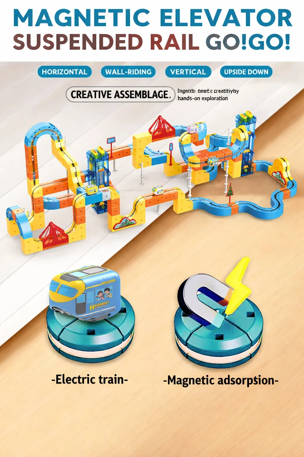 Lifting Style Magnetic Track Car Anti-Gravity Toy Assembly Lift Elevator DIY New Suspension Rail Train Educational Toys For Kids