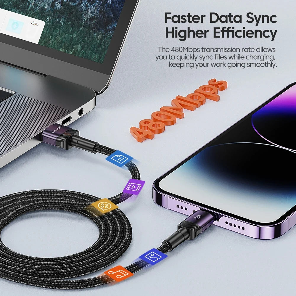 Toocki USB Cable For iPhone 14 13 12 Pro Max X XS XR 8 7 Plus iPad Fast Charging Charger Aluminum iP Cable For iPhone Data Cord