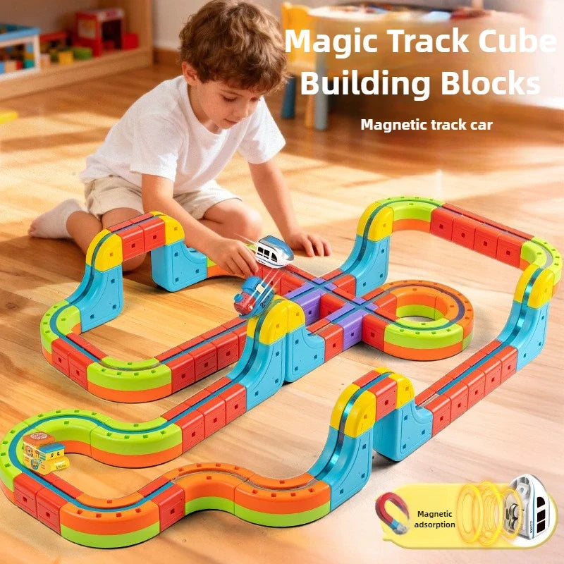 DIY Assemble Magnetic Track Train Toys for Kids Electronic Magical Rail Car Construction Children Educational Toy Christmas Gift